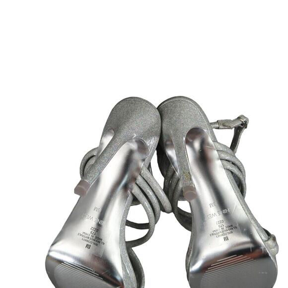 Nine West Shoes Womens 8 Heeled Sandal Ankle Strap Pumps Platform Silver Glitter - Picture 13 of 15